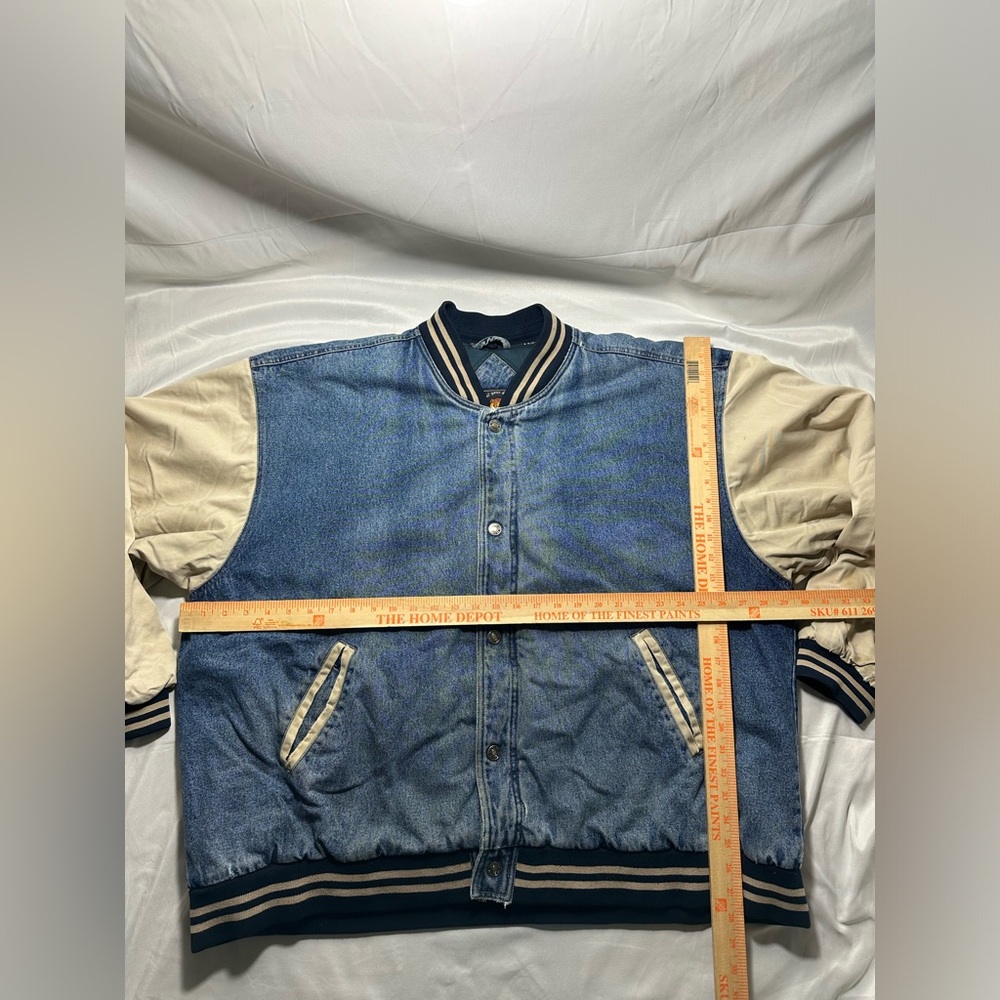 Vintage Route 66 Bomber Varsity Denim & Khaki Two-Tone Jacket XXLARGE 90s XXL - Picture 2 of 16